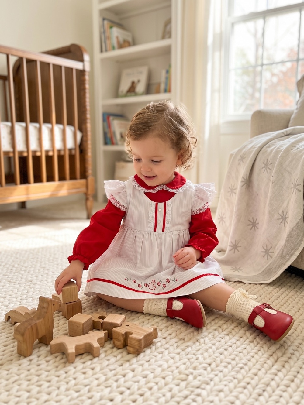 Vintage Mayfair pinafore dress with Apron collared shirt for baby girll